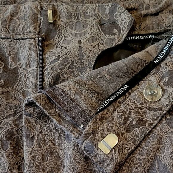 Worthington Brown Damask Patterned Cropped Skinny Pants Size 14 - Picture 7 of 8